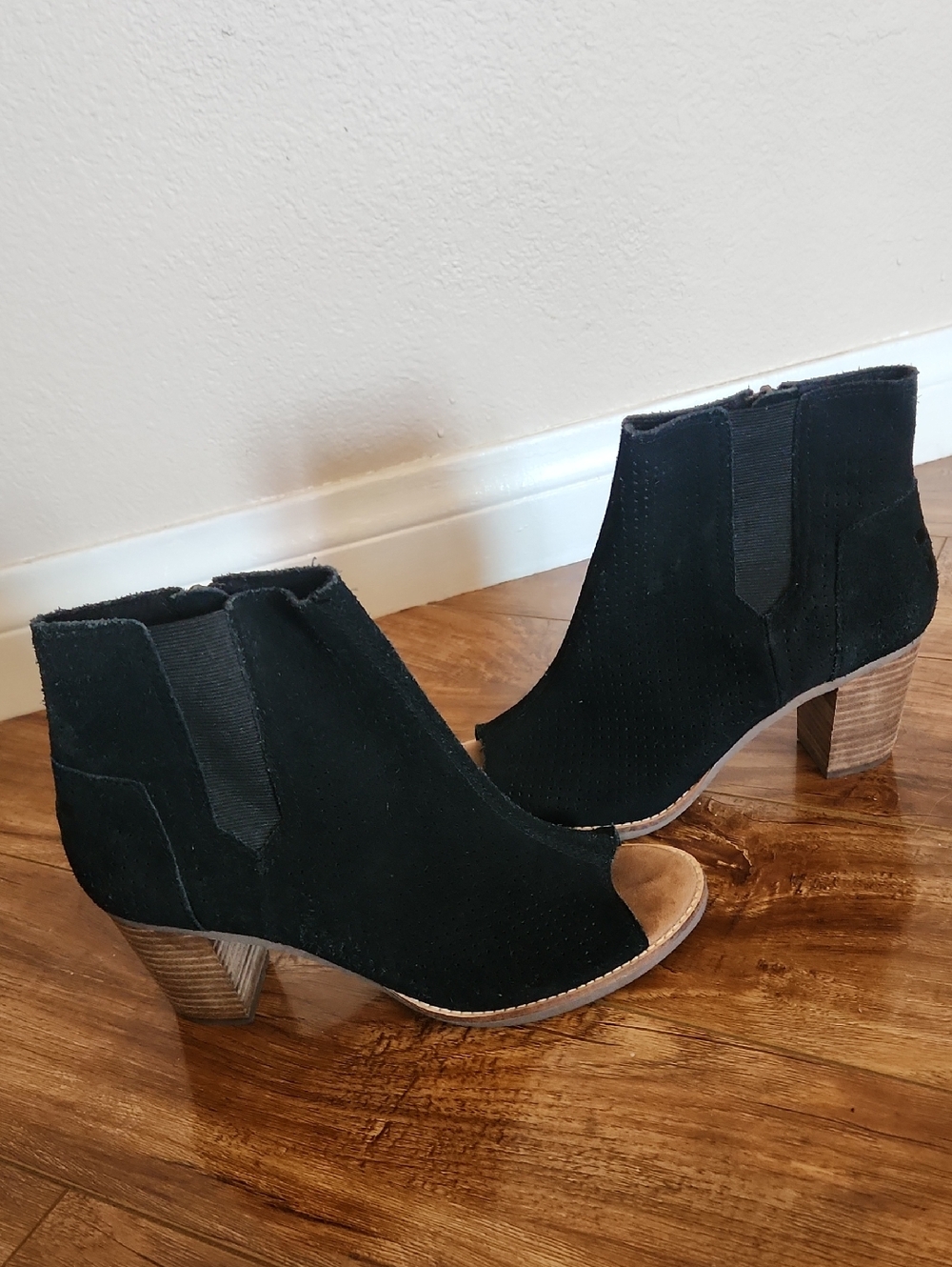 TOMS Suede Peep-Toe Ankle Booties - Women Shoes